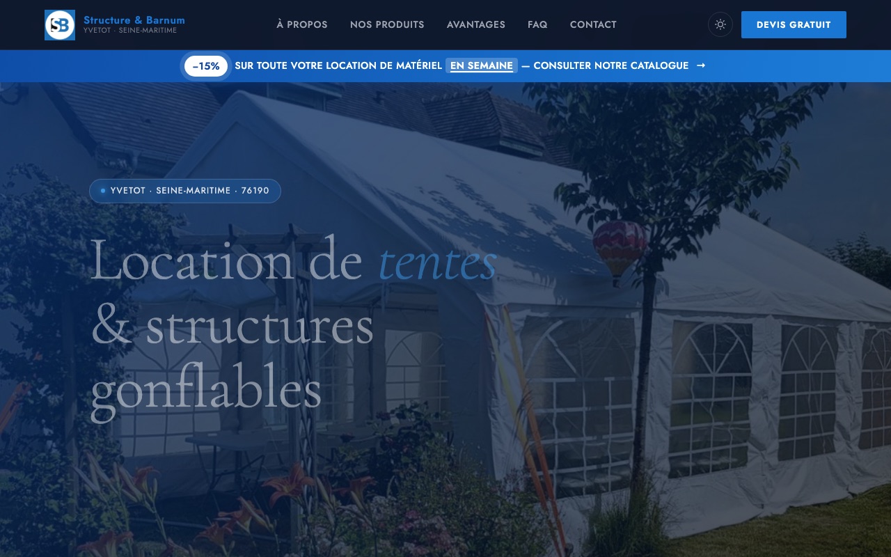 Aperçu du site Structures et Barnums